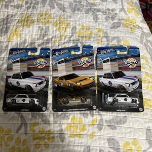 Lot Of 3 Hot Wheels ‘71 Lamborghini & TWO Vintage Racing Club ‘02 BMW Perfect